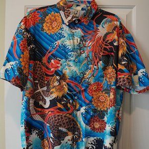 Hawaiian Bowling Shirt - Dragon Wave Lily Pad Flower design